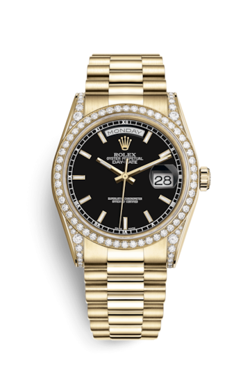 Rolex 118388-0120 : Day-Date 36 Yellow Gold Diamonds / President  / Black