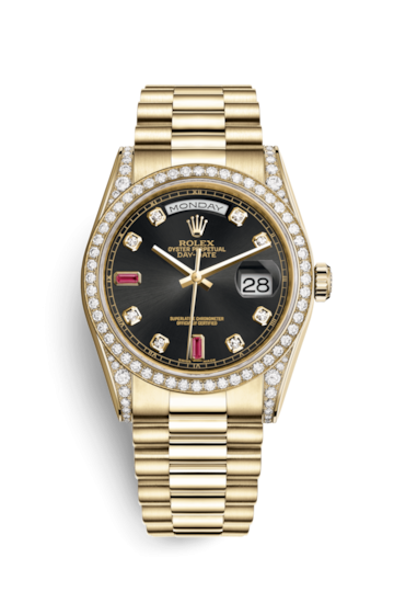Rolex 118388-0124 : Day-Date 36 Yellow Gold Diamonds  / President / Black Diamonds Rubies