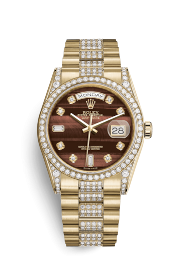 Rolex 118388-0128 : Day-Date 36 Yellow Gold Diamonds / President Diamonds / Bull's Eye