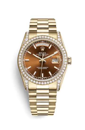 Rolex 118388-0133 : Day-Date 36 Yellow Gold Diamonds / President  / Cognac