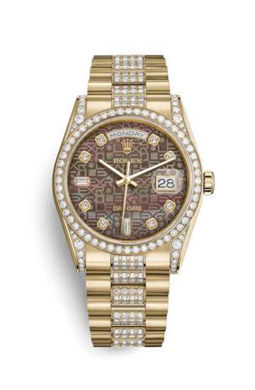Rolex 118388-0147 : Day-Date 36 Yellow Gold Diamonds / President Diamonds / Black MOP Computer