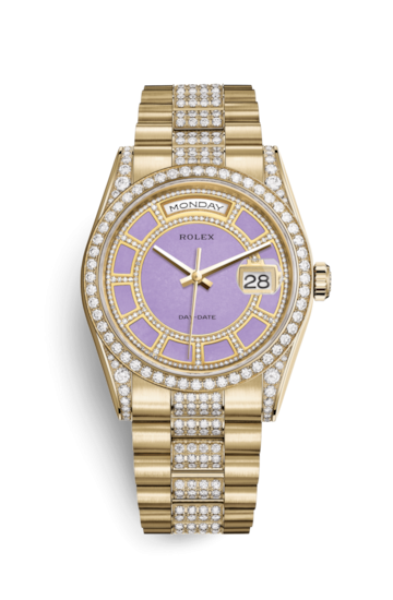 Rolex 118388-0160 : Day-Date 36 Yellow Gold Diamonds / President Diamonds / Lavender Jade Carousel