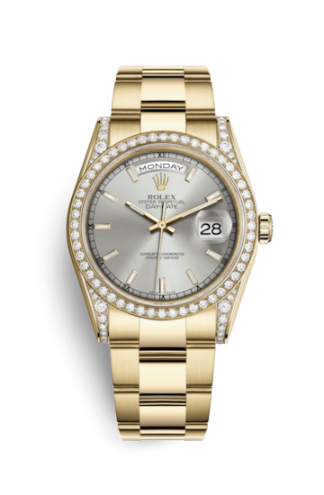 Rolex 118388-0185 : Day-Date 36 Yellow Gold Diamonds / Oyster / Silver Diamond