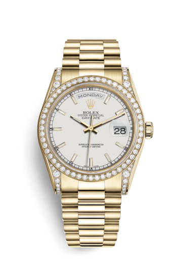 Rolex 118388-0186 : Day-Date 36 Yellow Gold Diamonds / President  / White