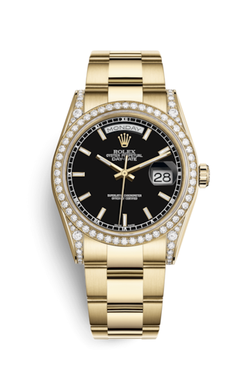 Rolex 118388-0190 : Day-Date 36 Yellow Gold Diamonds  / Oyster / Black Diamonds Rubies
