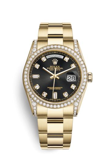 Rolex 118388-0191 : Day-Date 36 Yellow Gold Diamonds  / Oyster / Black Diamonds Rubies