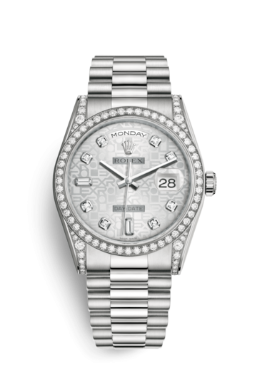 Rolex 118389-0011 : Day-Date 36 White Gold Diamonds / President  / Silver Computer
