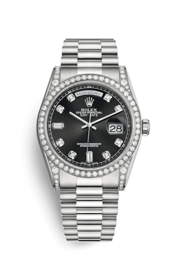 Rolex 118389-0013 : Day-Date 36 White Gold Diamonds / President / Black Diamond