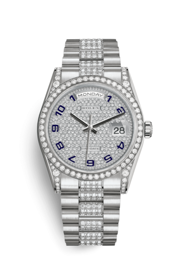 Rolex 118389-0020 : Day-Date 36 White Gold Diamonds / President Diamond / Paved