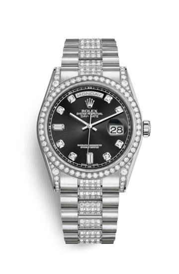 Rolex 118389-0022 : Day-Date 36 White Gold Diamonds / President Diamond / Black Diamond