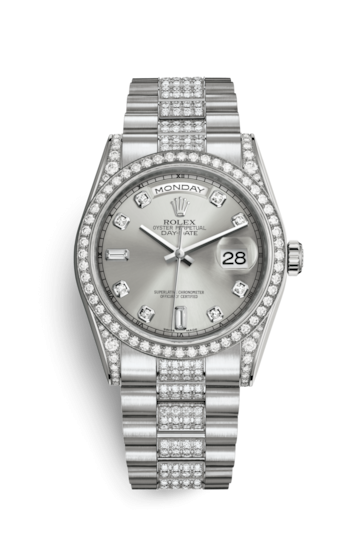 Rolex 118389-0029 : Day-Date 36 White Gold Diamonds / President Diamond / Silver Diamond