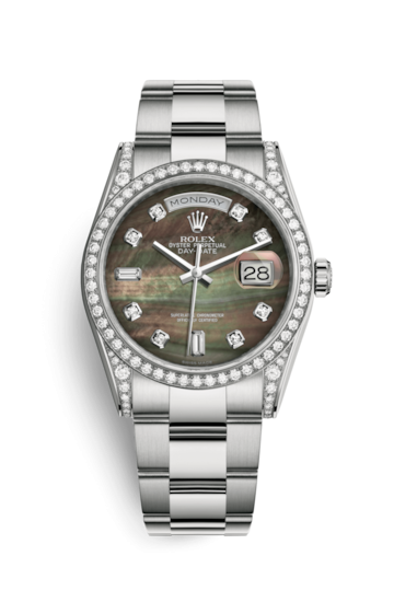 Rolex 118389-0057 : Day-Date 36 White Gold Diamonds / Oyster / Black MOP