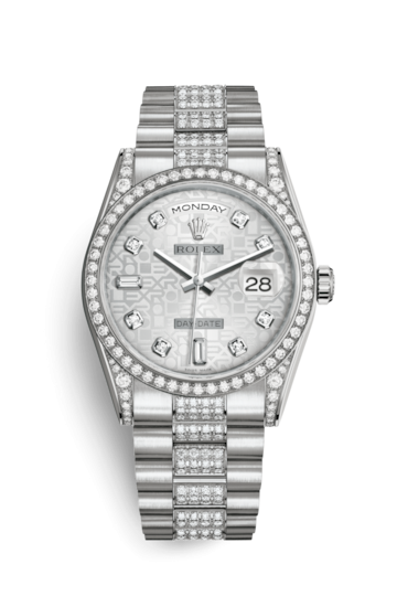 Rolex 118389-0071 : Day-Date 36 White Gold Diamonds / President Diamond  / Silver Computer