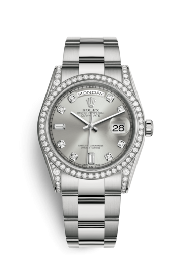 Rolex 118389-0072 : Day-Date 36 White Gold Diamonds / Oyster / Silver Diamond