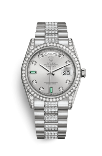 Rolex 118389-0079 : Day-Date 36 White Gold Diamonds / President Diamond / Rhodium Diamond Emerald