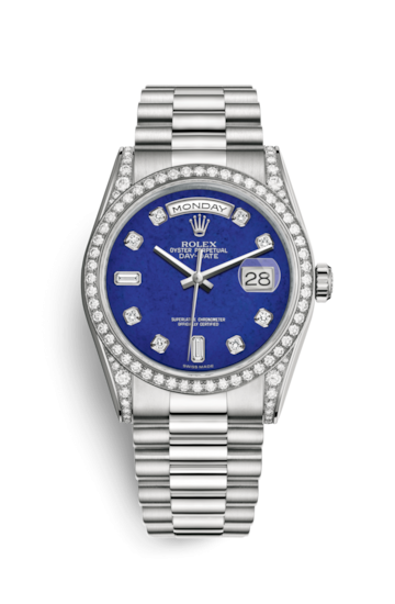 Rolex 118389-0083 : Day-Date 36 White Gold Diamonds / President / Lapis Diamonds