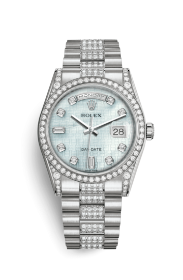 Rolex 118389-0094 : Day-Date 36 White Gold Diamond / President Diamonds / Oxford MOP
