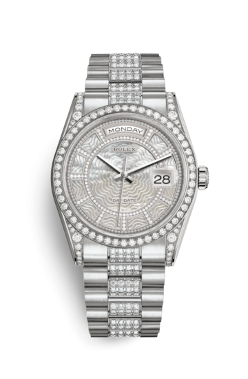 Rolex 118389-0095 : Day-Date 36 White Gold Diamonds / President Diamonds / MOP Carousel