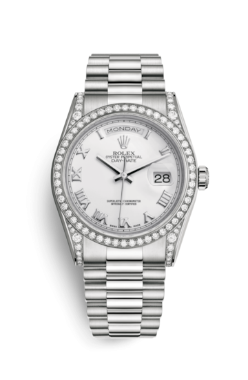 Rolex 118389-0098 : Day-Date 36 White Gold Diamonds / President / White Roman