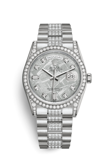Rolex 118389-0101 : Day-Date 36 White Gold Diamonds / President Diamonds / Meteorite