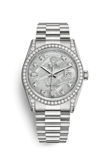 Rolex 118389-0102. : Day-Date 36 White Gold Diamonds / President  / Meteorite