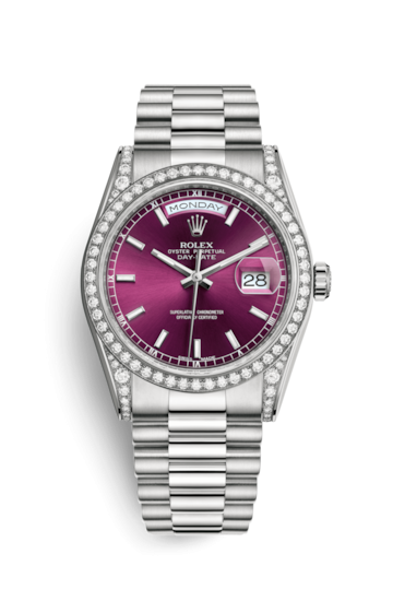 Rolex 118389-0106 : Day-Date 36 White Gold Diamonds / President  / Cherry