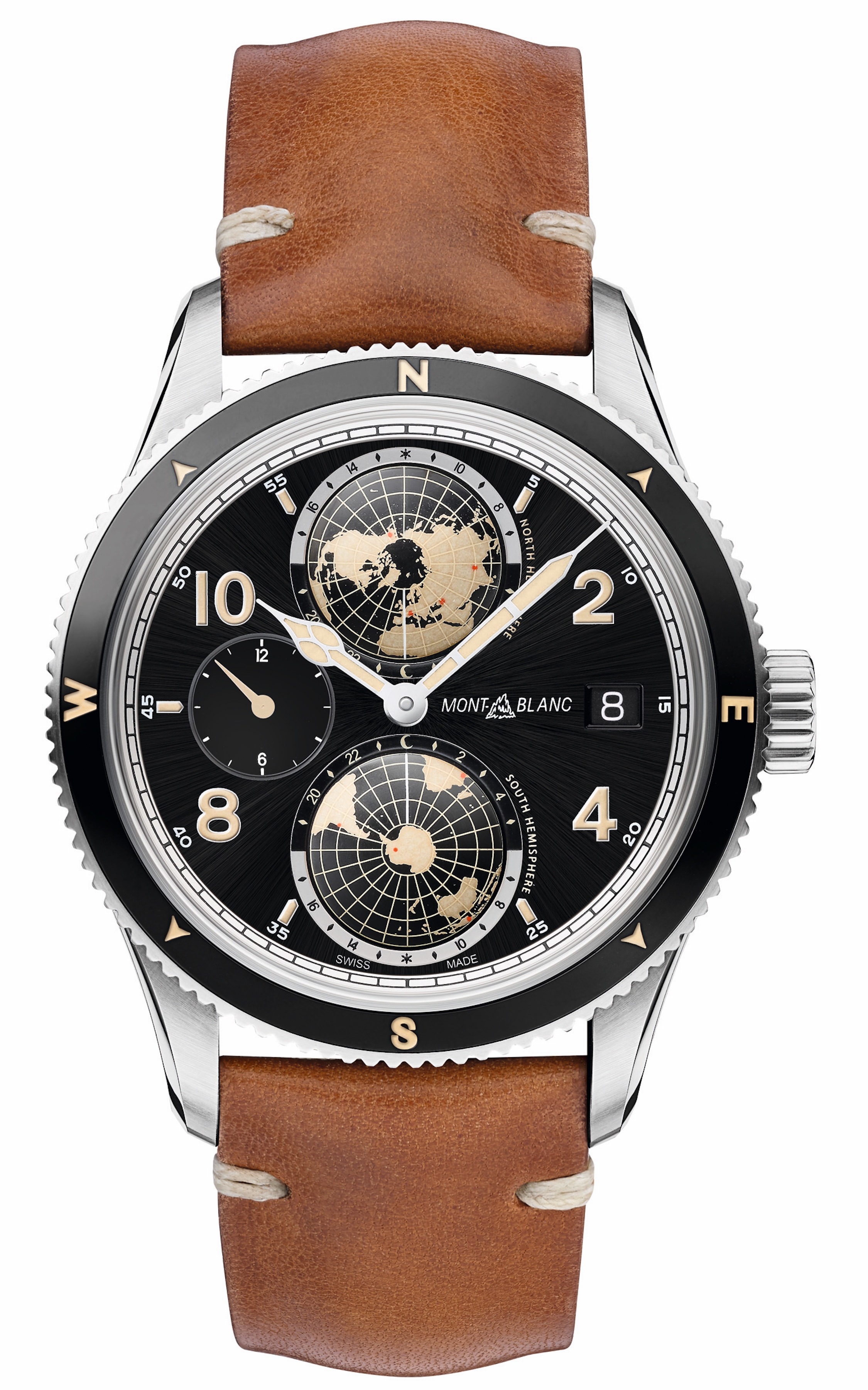 Montblanc 119286 : 1858 Geosphere Stainless Steel / Black / Calf