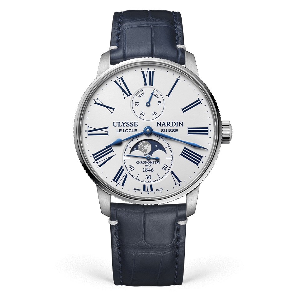 Ulysse Nardin 1193-310LE-0A-175/1A : Marine Torpilleur Moonphase Stainless Steel / White / Alligator