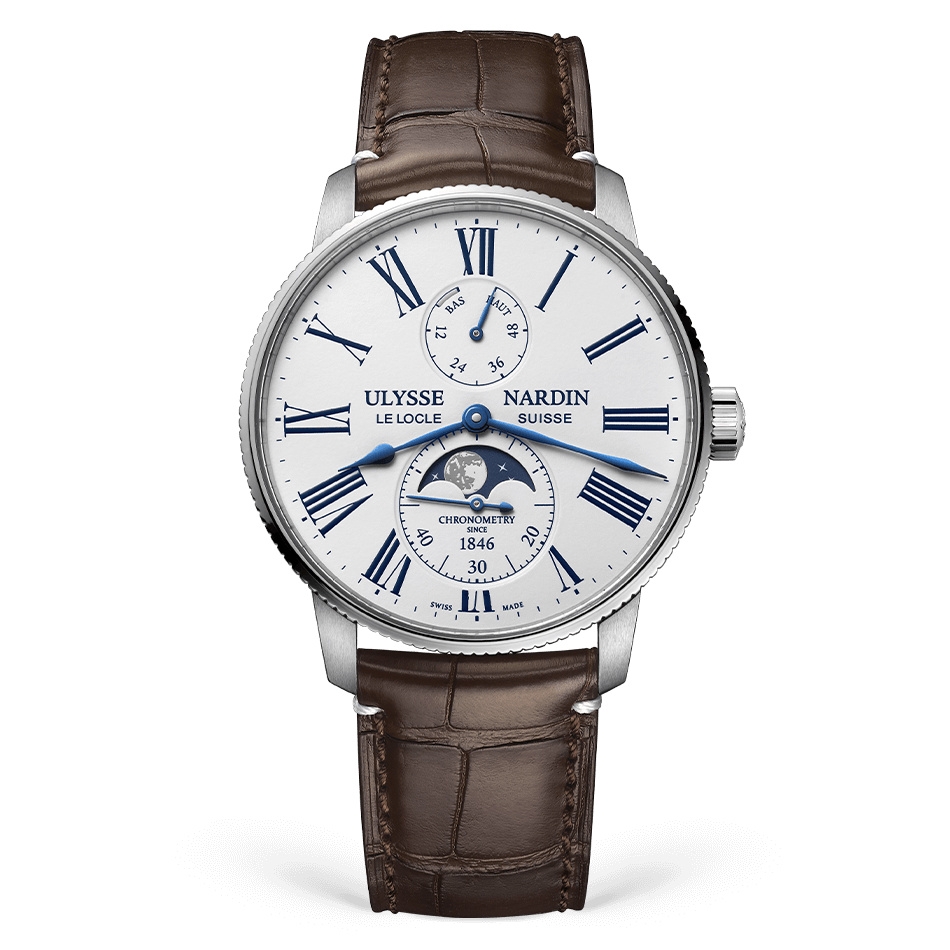 Ulysse Nardin 1193-310LE-0A-175/1B : Marine Torpilleur Moonphase Stainless Steel / White / Alligator