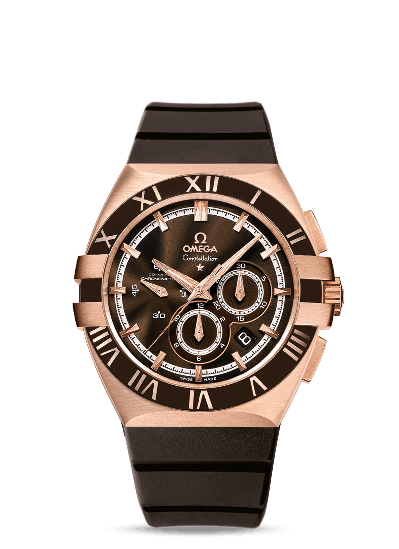 Omega 121.62.41.50.13.001 : Constellation Co-Axial 41 Chronograph Double Eagle Red Gold / Brown / Rubber