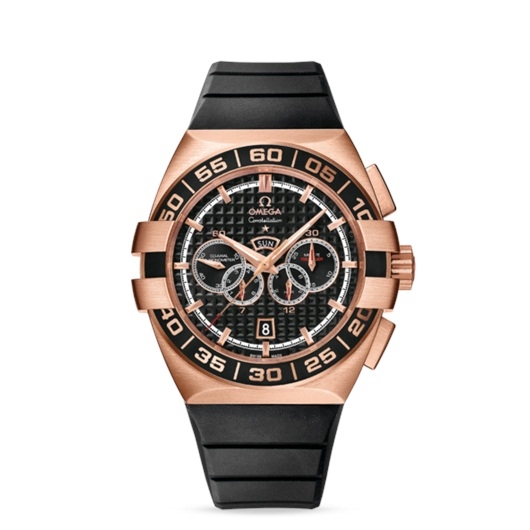 Omega 121.62.44.52.01.001 : Constellation Co-Axial 44 Chronograph Double Eagle Four Counters Red Gold / Black / Rubber