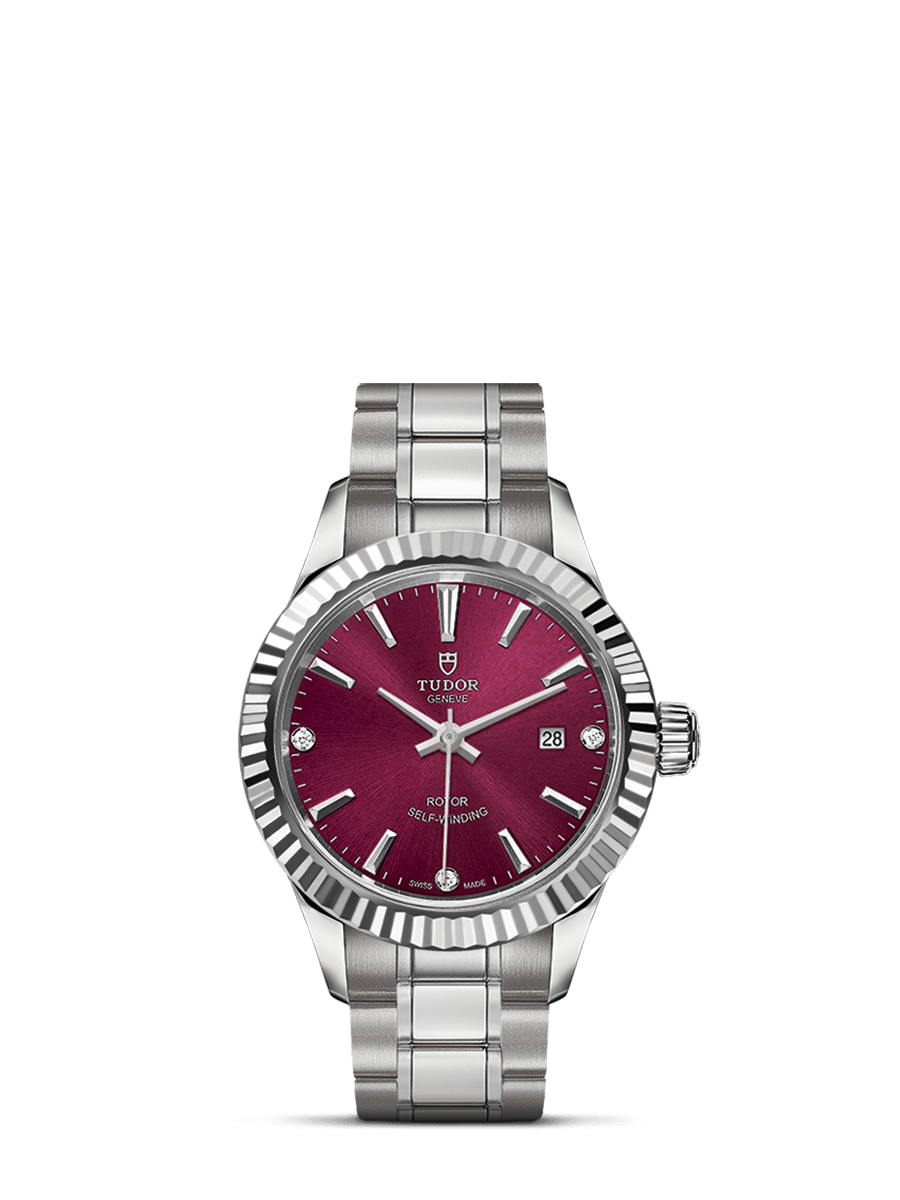 Tudor 12110-0019 : Style 28 Stainless Steel / Fluted / Burgundy-Diamond / Bracelet