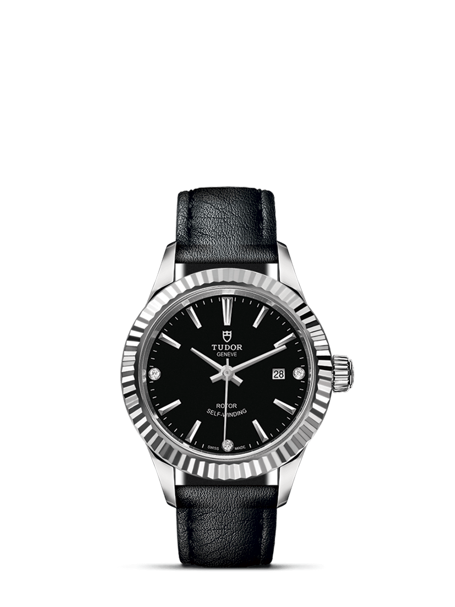 Tudor 12110-0025 : Style 28 Stainless Steel / Fluted / Black-Diamond / Strap