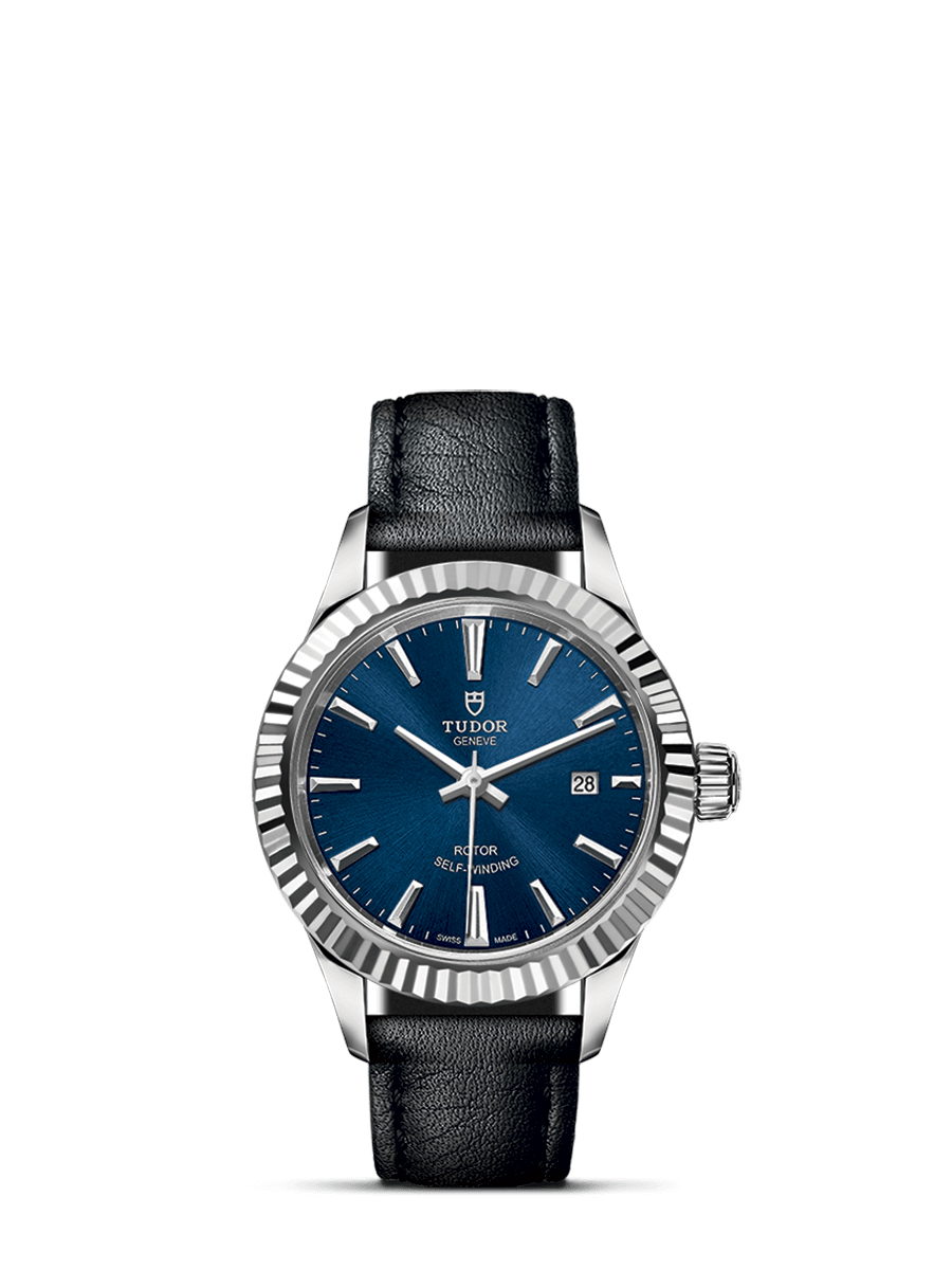 Tudor 12110-0027 : Style 28 Stainless Steel / Fluted / Blue / Strap