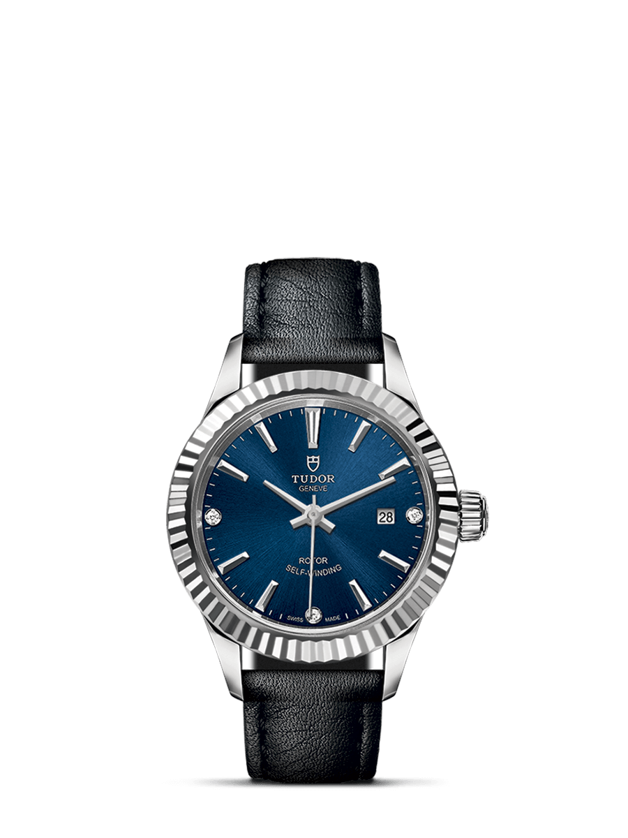 Tudor 12110-0029 : Style 28 Stainless Steel / Fluted / Blue-Diamond / Strap