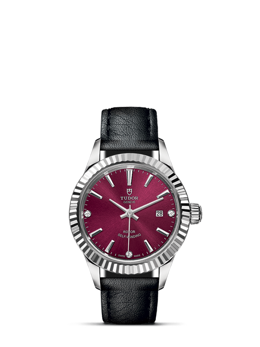 Tudor 12110-0030 : Style 28 Stainless Steel / Fluted / Burgundy-Diamond / Strap