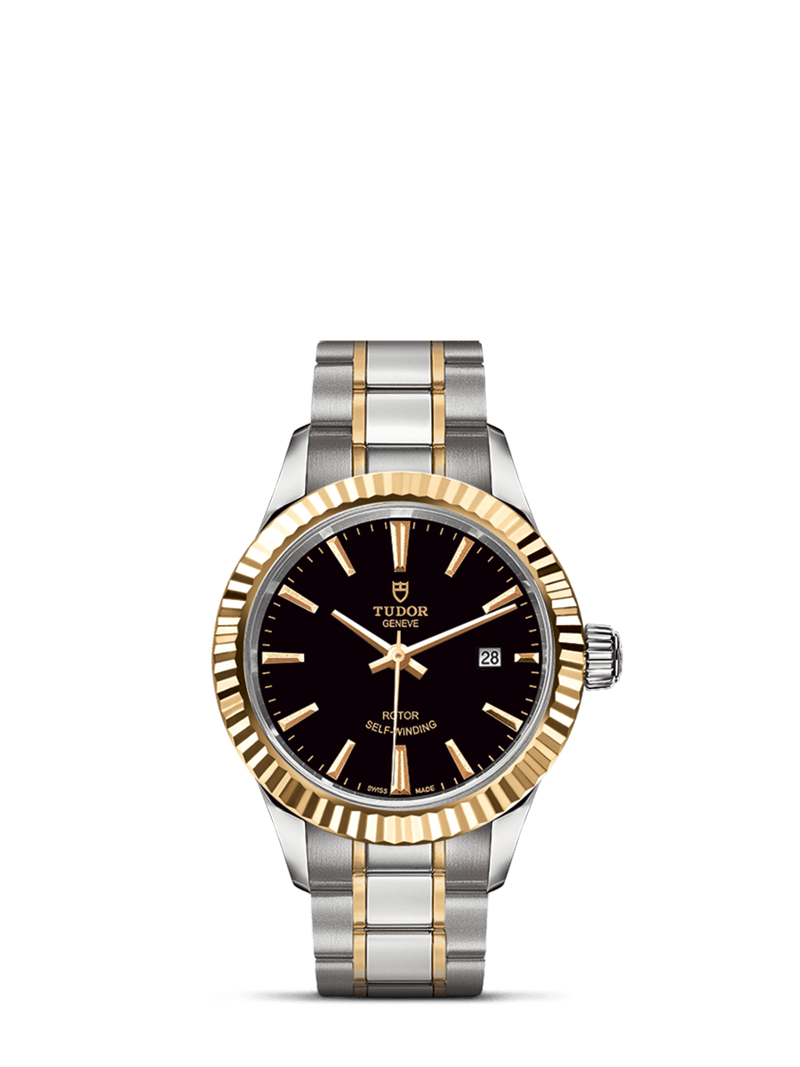 Tudor 12113-0005 : Style 28 Stainless Steel / Yellow Gold / Fluted / Black / Bracelet