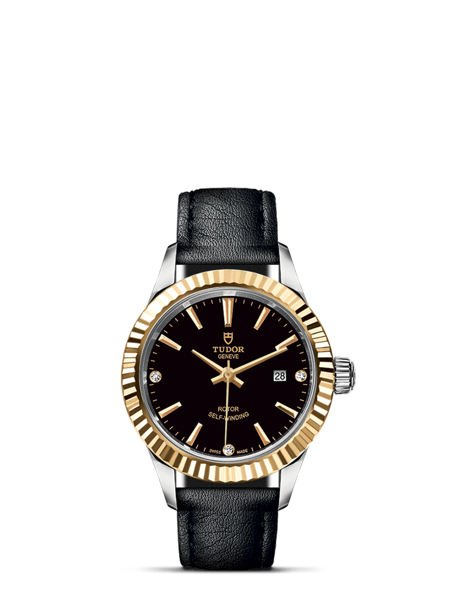 Tudor 12113-0024 : Style 28 Stainless Steel / Yellow Gold / Fluted / Black-Diamond / Strap