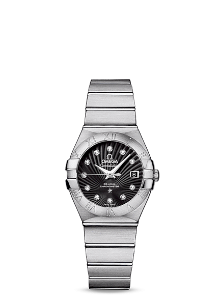 Omega 123.10.27.20.51.001 : Constellation Co-Axial 27 Brushed Stainless Steel / Black Supernova