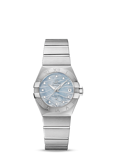 Omega 123.10.27.20.57.001 : Constellation Co-Axial 27 Brushed Stainless Steel / Blue MOP
