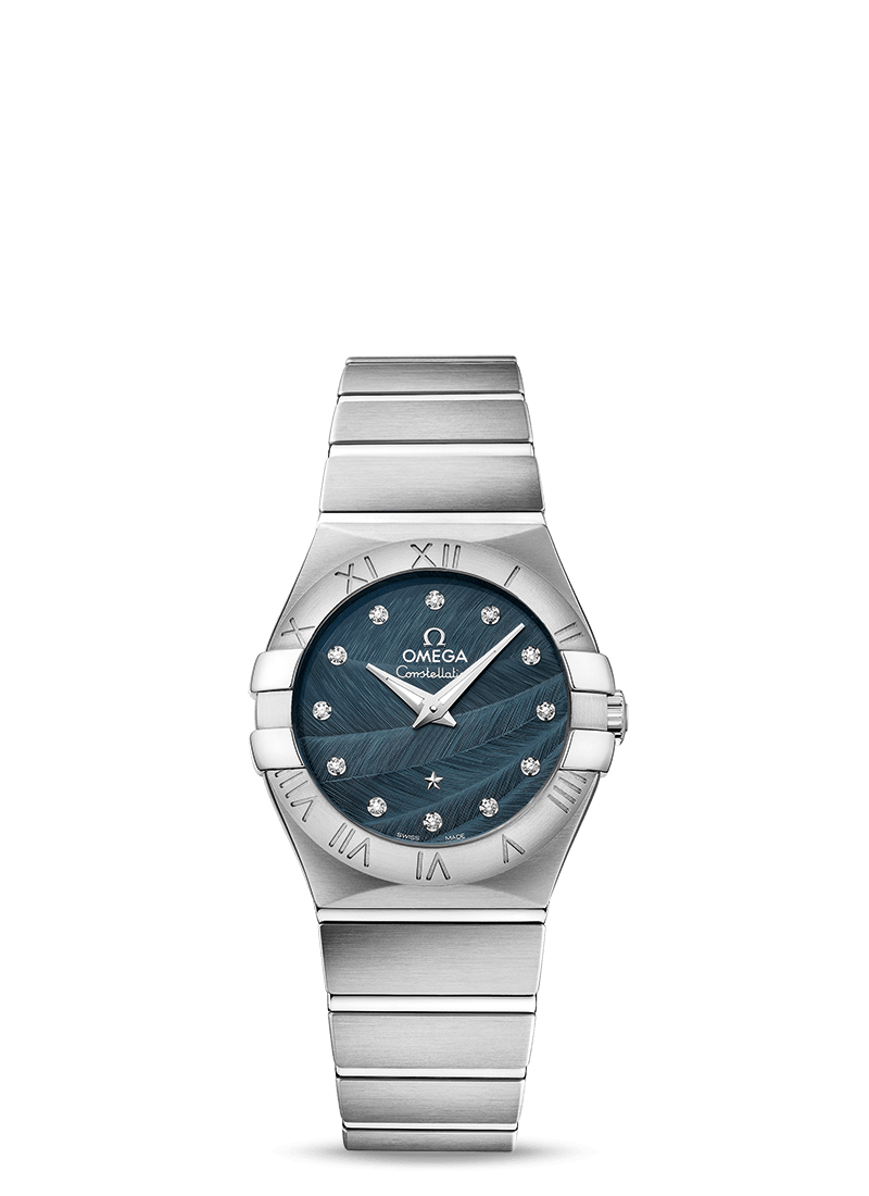 Omega 123.10.27.60.53.001 : Constellation Quartz 27 Brushed Stainless Steel / Blue Feather