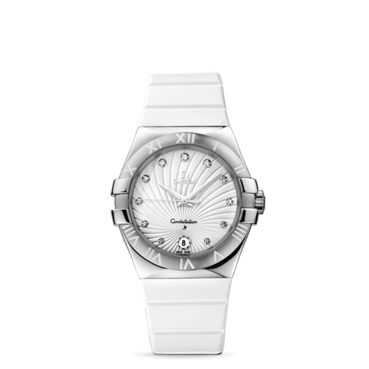 Omega 123.12.35.60.52.001 : Constellation Quartz 35 Stainless Steel / White Supernova / Rubber