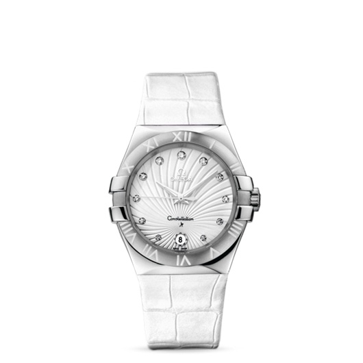 Omega 123.13.35.60.52.001 : Constellation Quartz 35 Stainless Steel / White Supernova / Alligator