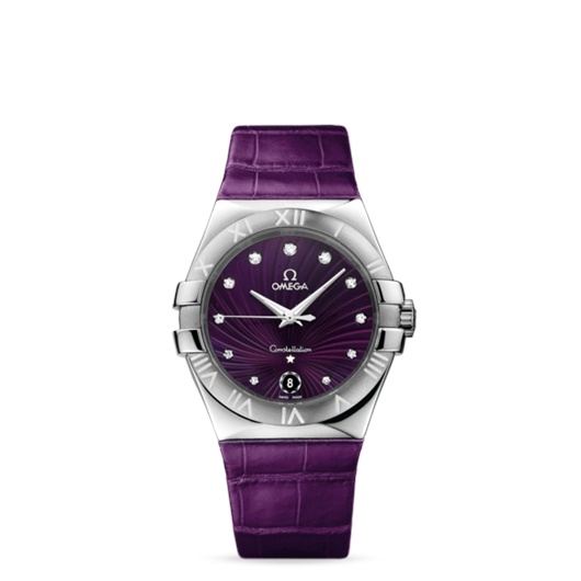Omega 123.13.35.60.60.001 : Constellation Quartz 35 Stainless Steel / Purple Supernova / Alligator