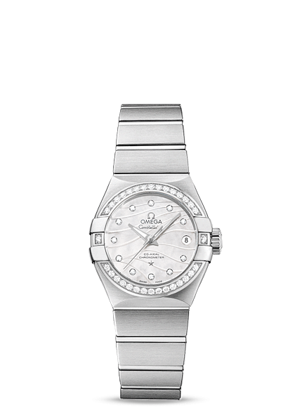 Omega 123.15.27.20.55.002 : Constellation Co-Axial 27 Brushed Stainless Steel / Diamond / Wavy MOP