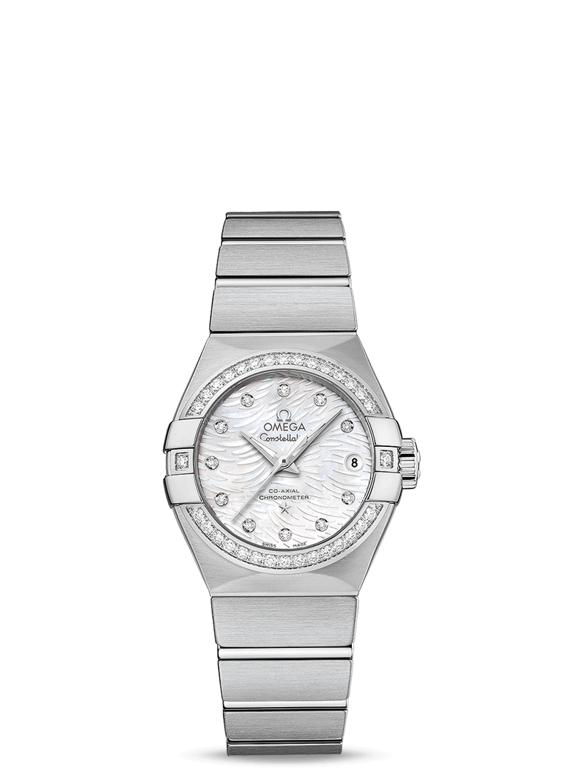 Omega 123.15.27.20.55.003 : Constellation Co-Axial 27 Brushed Stainless Steel / Diamond / White MOP