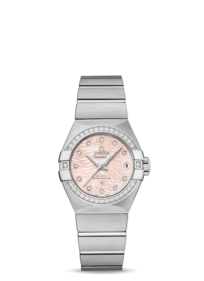 Omega 123.15.27.20.57.002 : Constellation Co-Axial 27 Brushed Stainless Steel / Diamond / Pink MOP