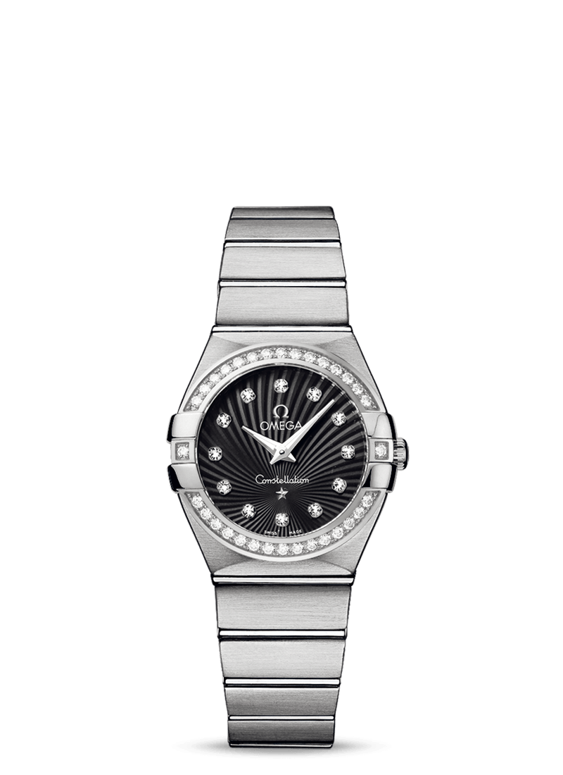 Omega 123.15.27.60.51.001 : Constellation Quartz 27 Brushed Stainless Steel / Diamond / Black Supernova