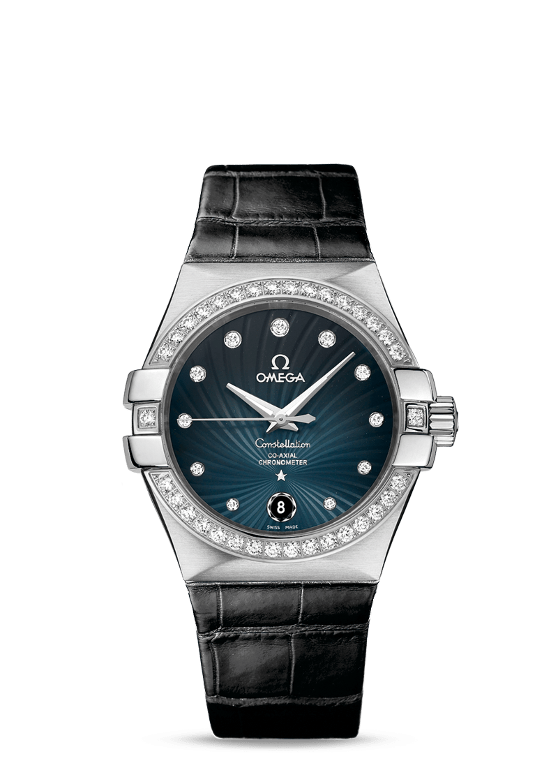 Omega 123.18.35.20.56.001 : Constellation Co-Axial 35 Stainless Steel / Diamond / Blue Supernova / Alligator
