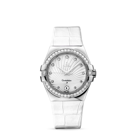 Omega 123.18.35.60.52.001 : Constellation Quartz 35 Stainless Steel / Diamond / White Supernova / Alligator